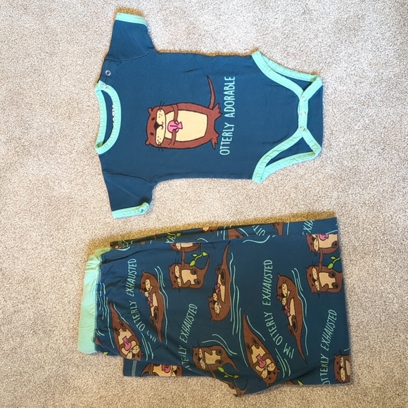 Lazy One Other - Matching Mommy and Me Otter PJ Pants and 12M Onesie